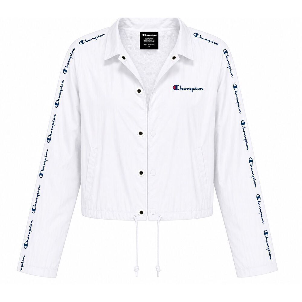 Champion Cropped Jacket Womens Size M White Windbreaker Zipper Arms Drawstring